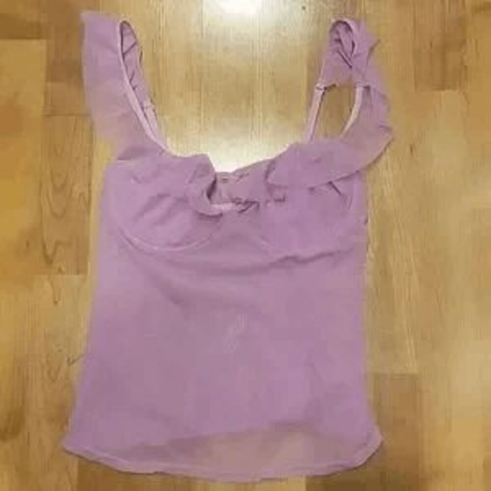 Mesh Tank Top Corset Ruffles Sheer Pink M Unbranded
